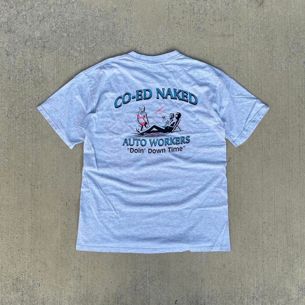 CO-ED Naked Auto Body Beach Relaxation Workers Doin Down Time T-Shirt